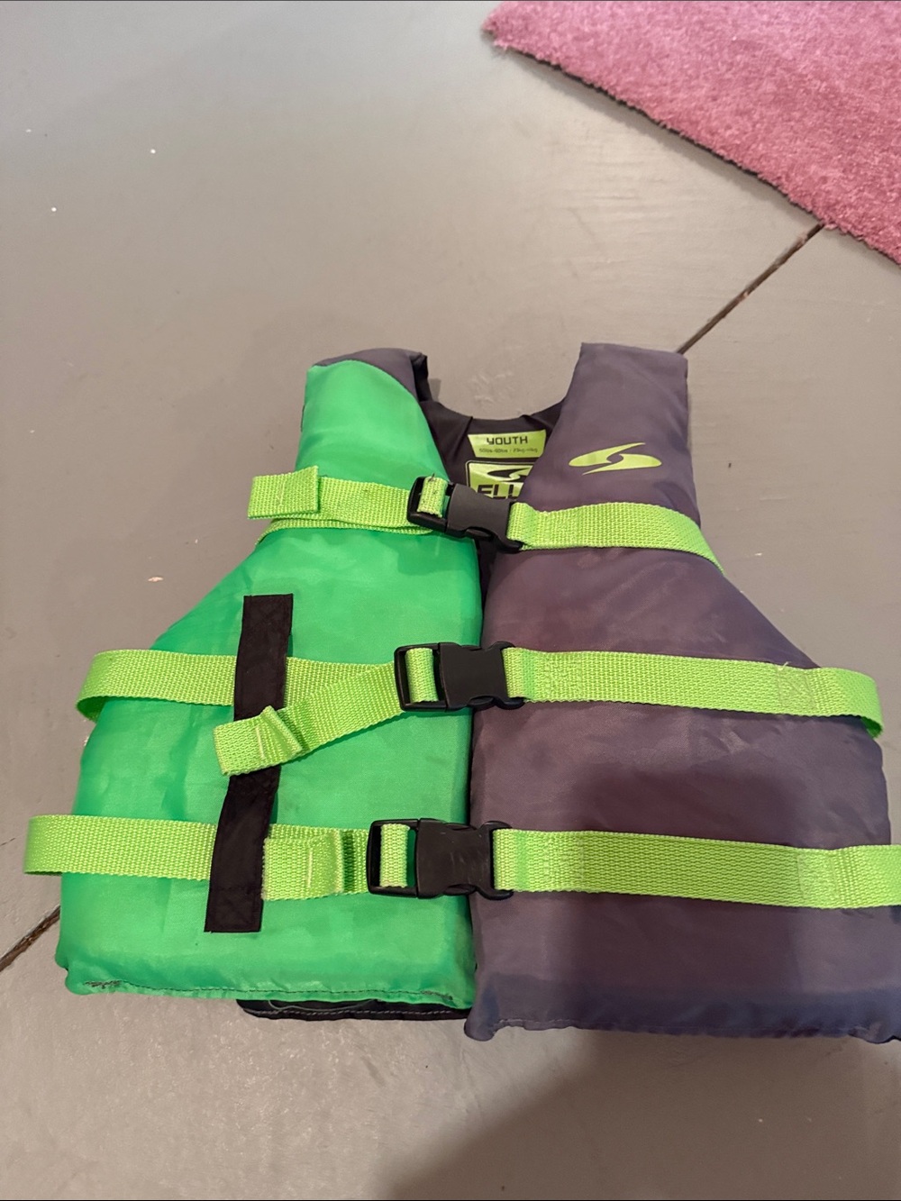 Youth Kids Two-Tone Green/Purple Life Jacket with Lime Straps